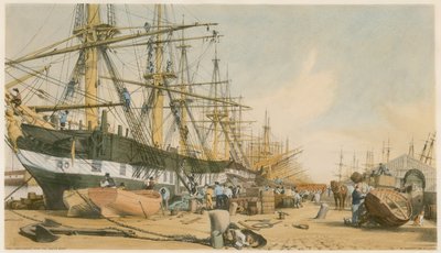 West India Docks, vanuit het zuidoosten door William Parrott